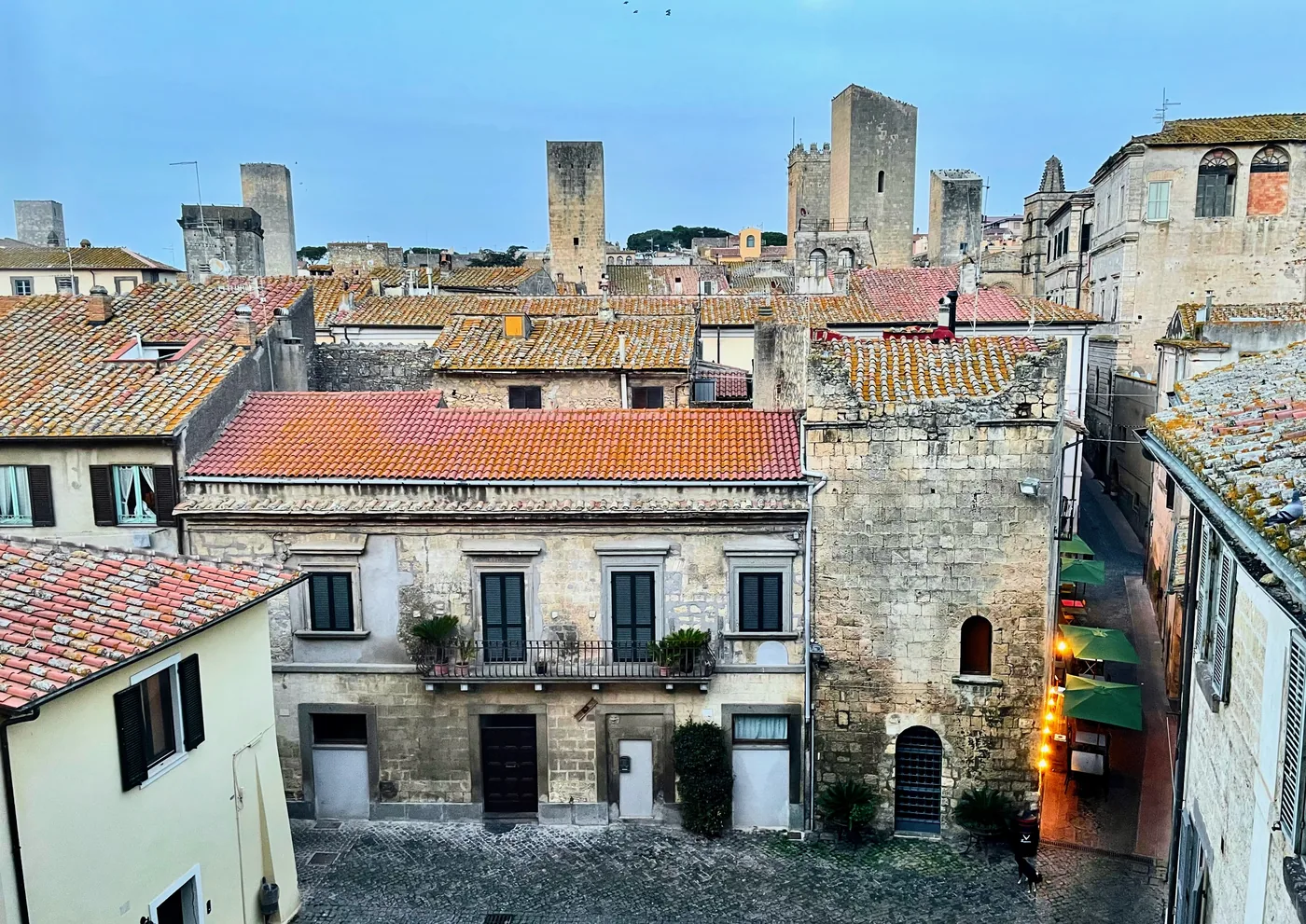 Medieval towers of the hilltop town of Tarquinia, Italy